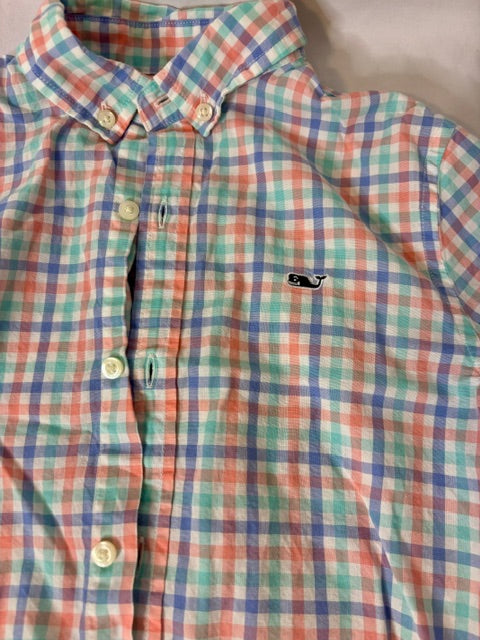 #90 Vineyard Vines Boys Plaid Button-Down Shirt Size 7