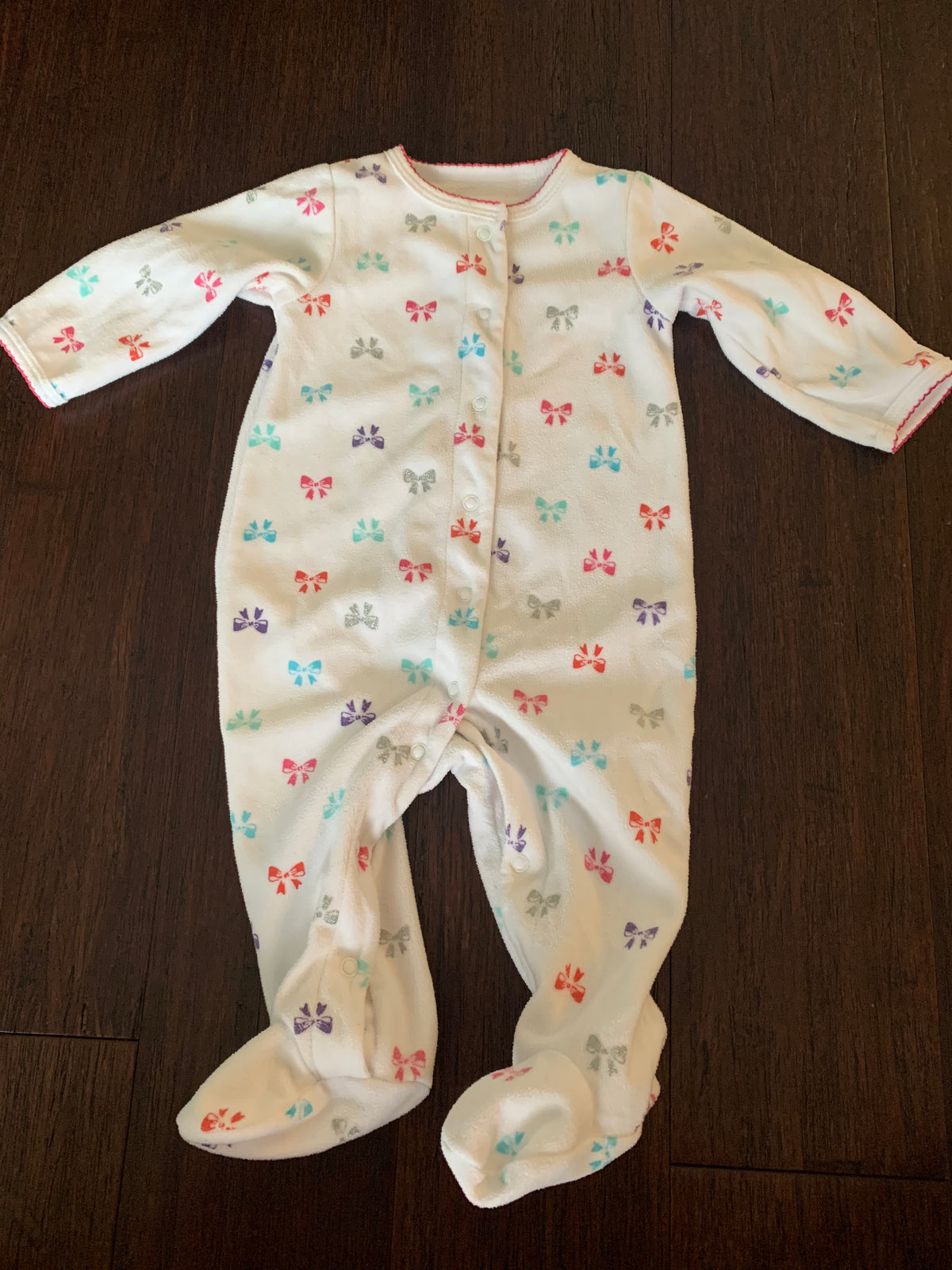 Seller 42, Carters fleece sleeper, white bows, Girls 6M