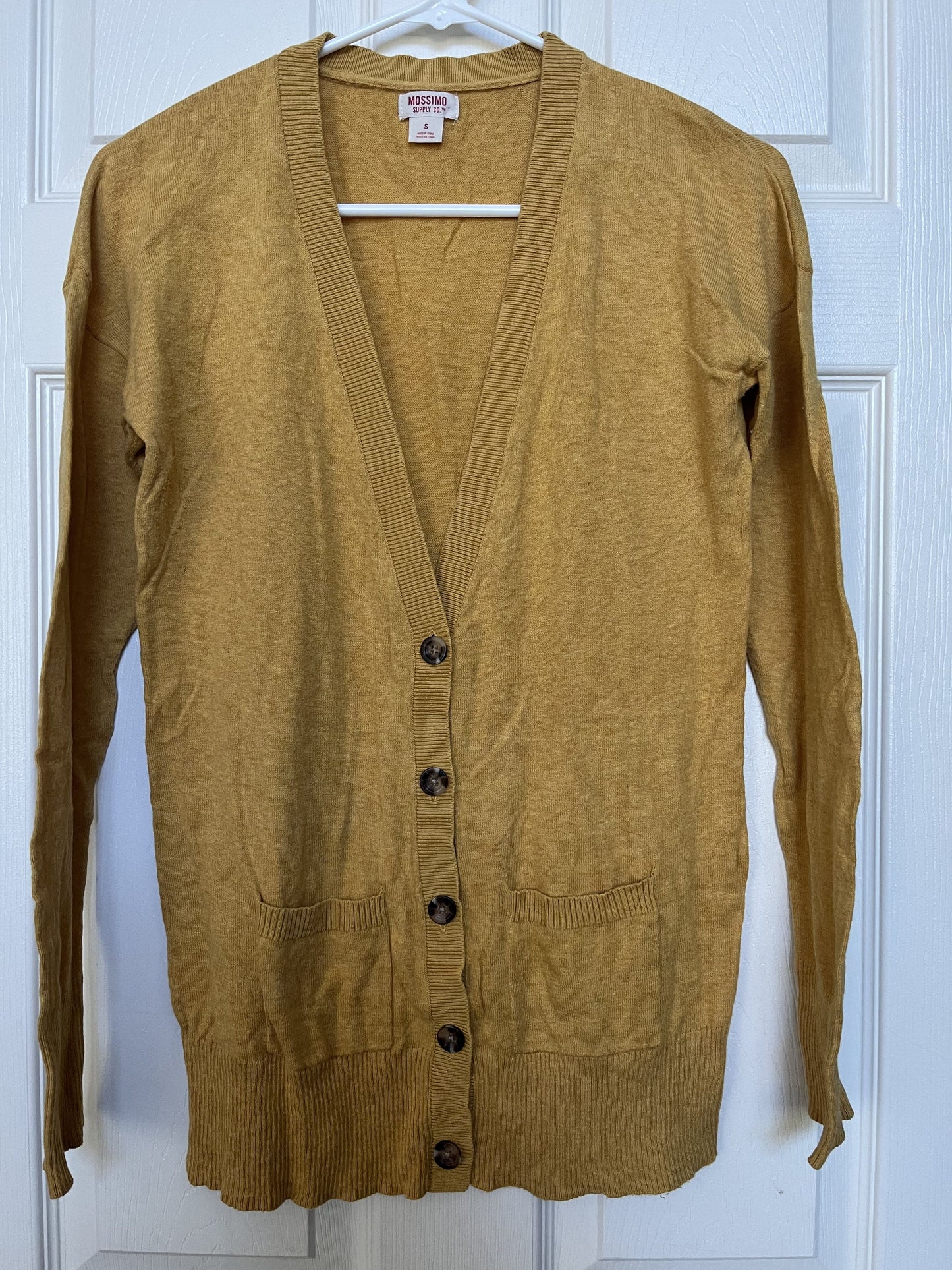 #124 Women's Mustard Yellow V-Neck Cardigan Size S