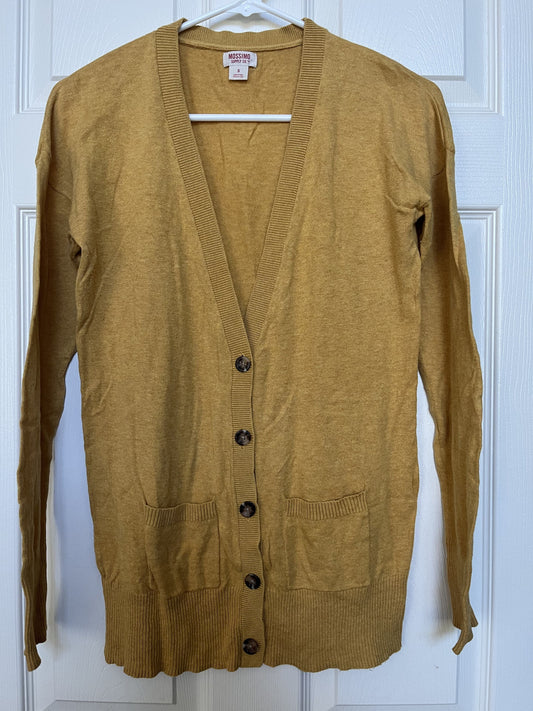 #124 Women's Mustard Yellow V-Neck Cardigan Size S