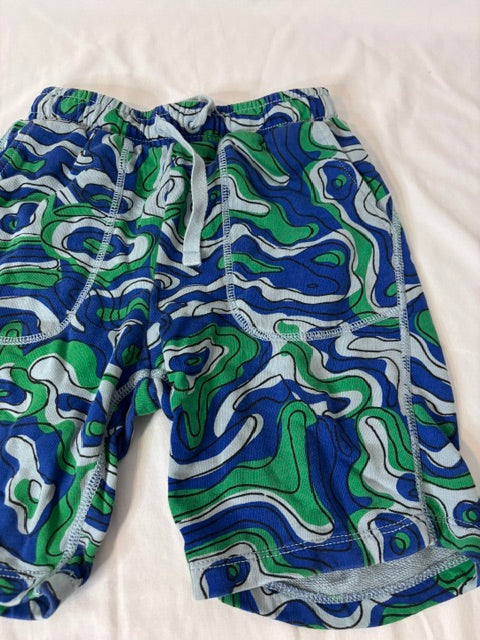 #90 Hanna Andersson Boys Blue & Green Swirl Print Shorts Size 6-7