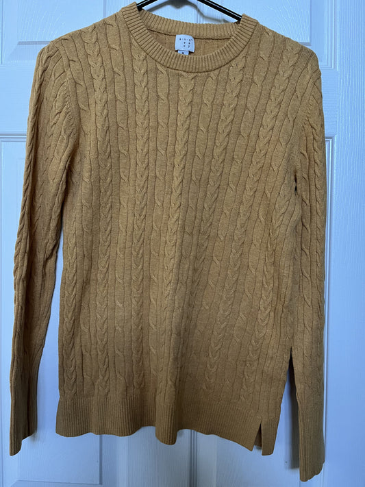#124 Women's Yellow Cable Knit Sweater Size M