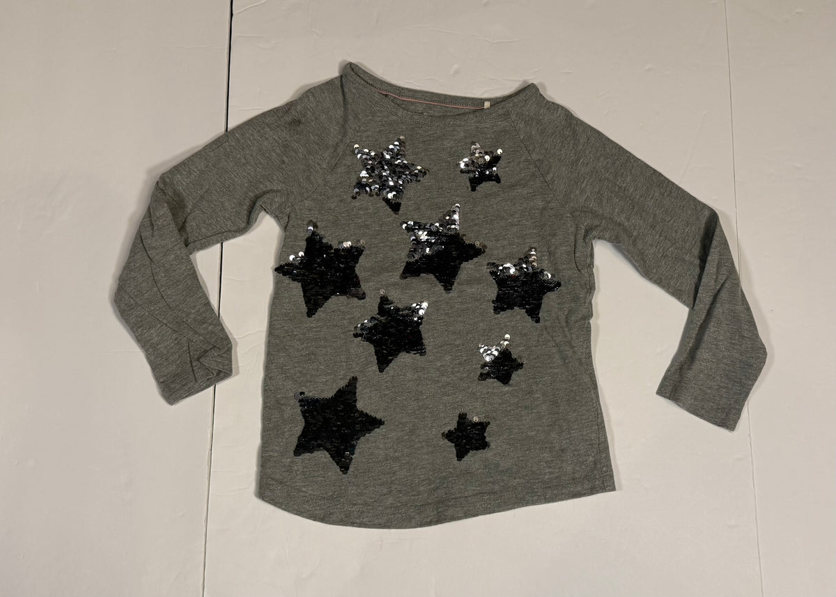 #141 Girls 5-6Y Mini Boden Sequin Star Gray Long Sleeve