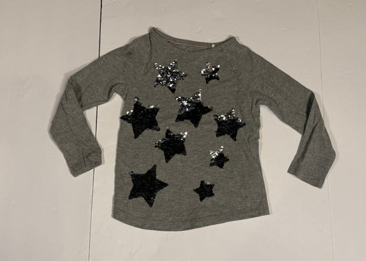 #141 Girls 5-6Y Mini Boden Sequin Star Gray Long Sleeve