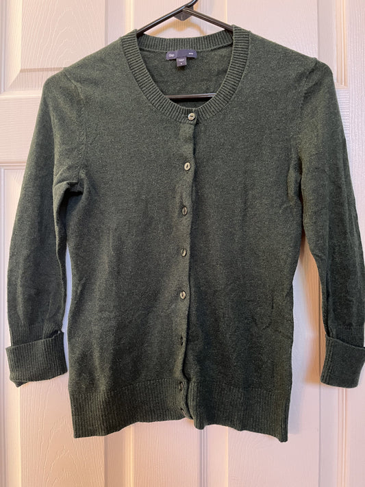 #124 Gap Women's 3/4 Sleeve Hunter Green Cardigan Size S