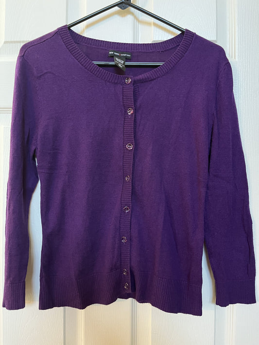 #124 NY&Co Purple Women's 3/4 Sleeve Cardigan Size L