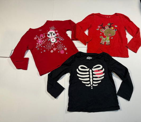 #180 Girls 4T Holiday Shirt Bundle - Skeleton, Reindeer, Penguin
