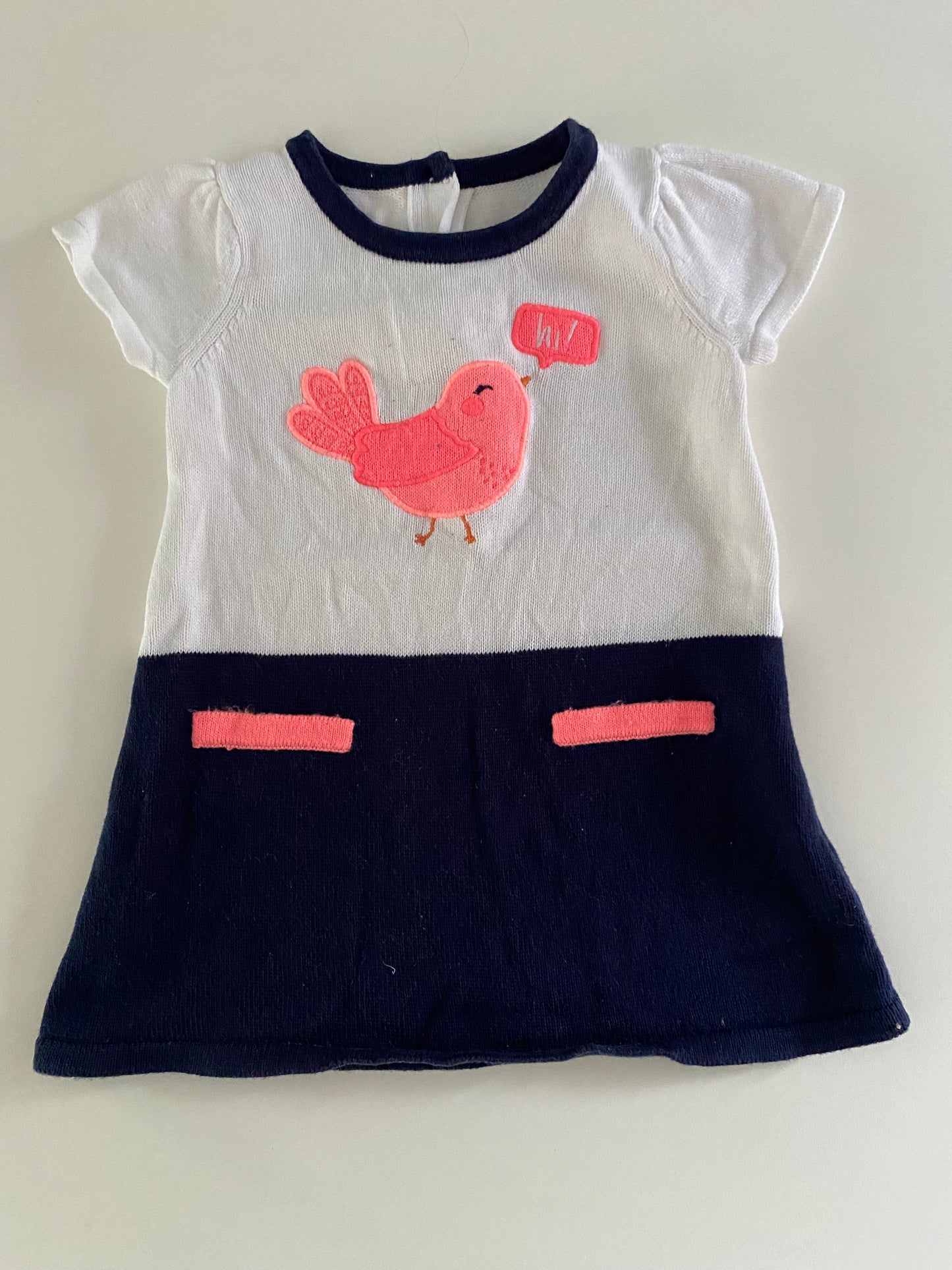 #84B- Girls 6-12M, Gymboree birdie knit dress, GUC