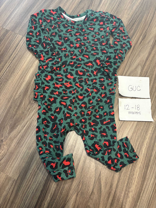 #138 - 12-18 Mo - Posh Peanut (Bamboo ) Christmas Cheetah LS Romper GUC