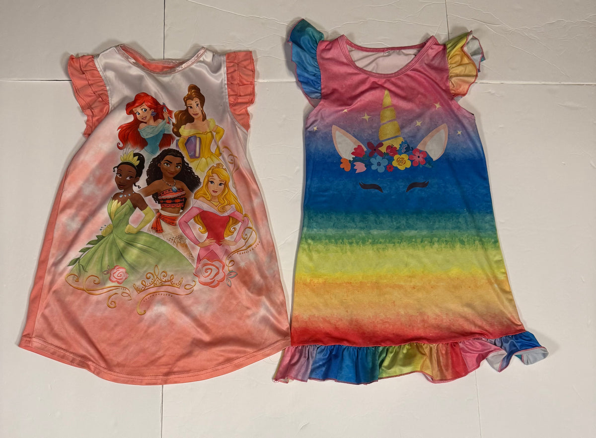 #141 Girls 5 Nightgown Bundle - Amazon Brand Unicorn and Disney Princesses