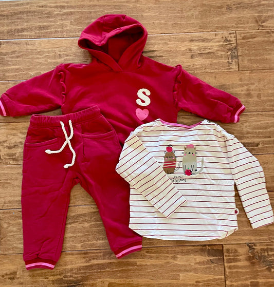 #199 REDUCED girls souris mini red outfit size 18-24 months