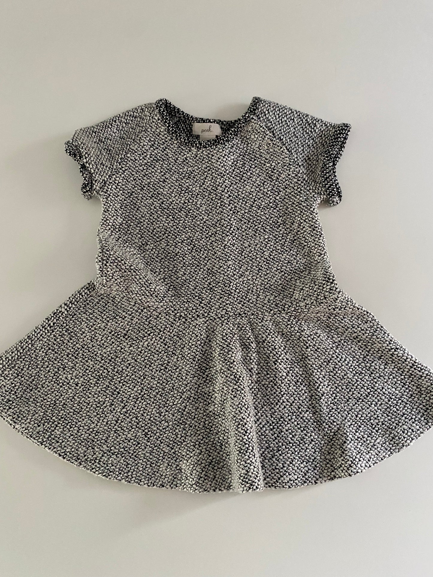 #84B- Girls 12-18M, Peek gray/black knit dress, New