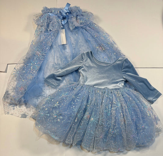 #180 Girls 5 Only Little Once Frozen Tulle Snowflake Cape and  Princess Dress