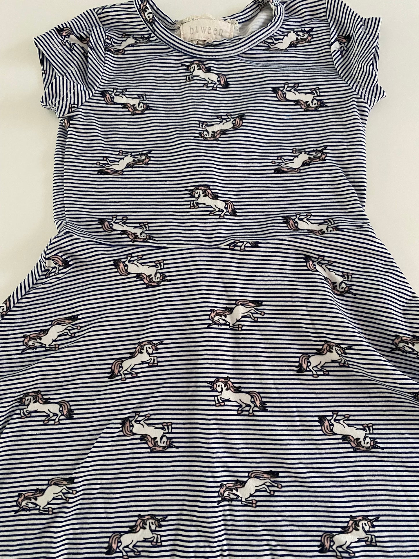 #117, Girls 2T, Btween navy stripe unicorn twirl dress, VGUC