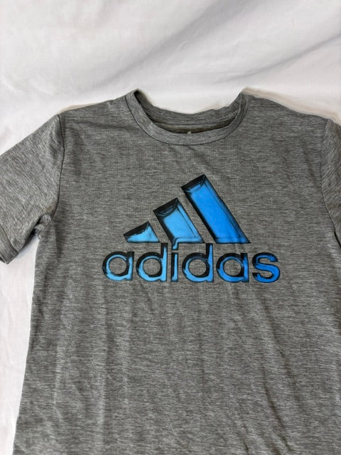#90 Adidas Boys Gray Logo Athletic T-Shirt Youth Small