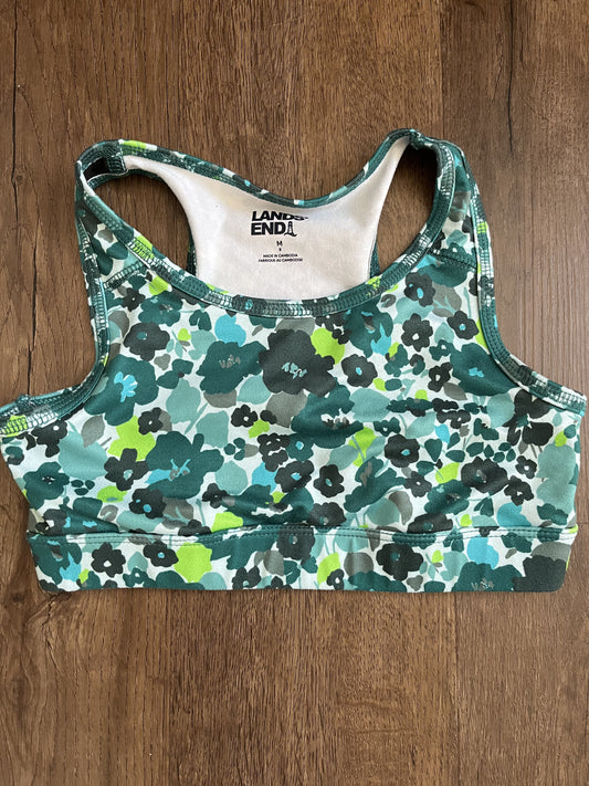 #124 VGUC Lands' End Green Floral Sports Bra Girls Size M 8