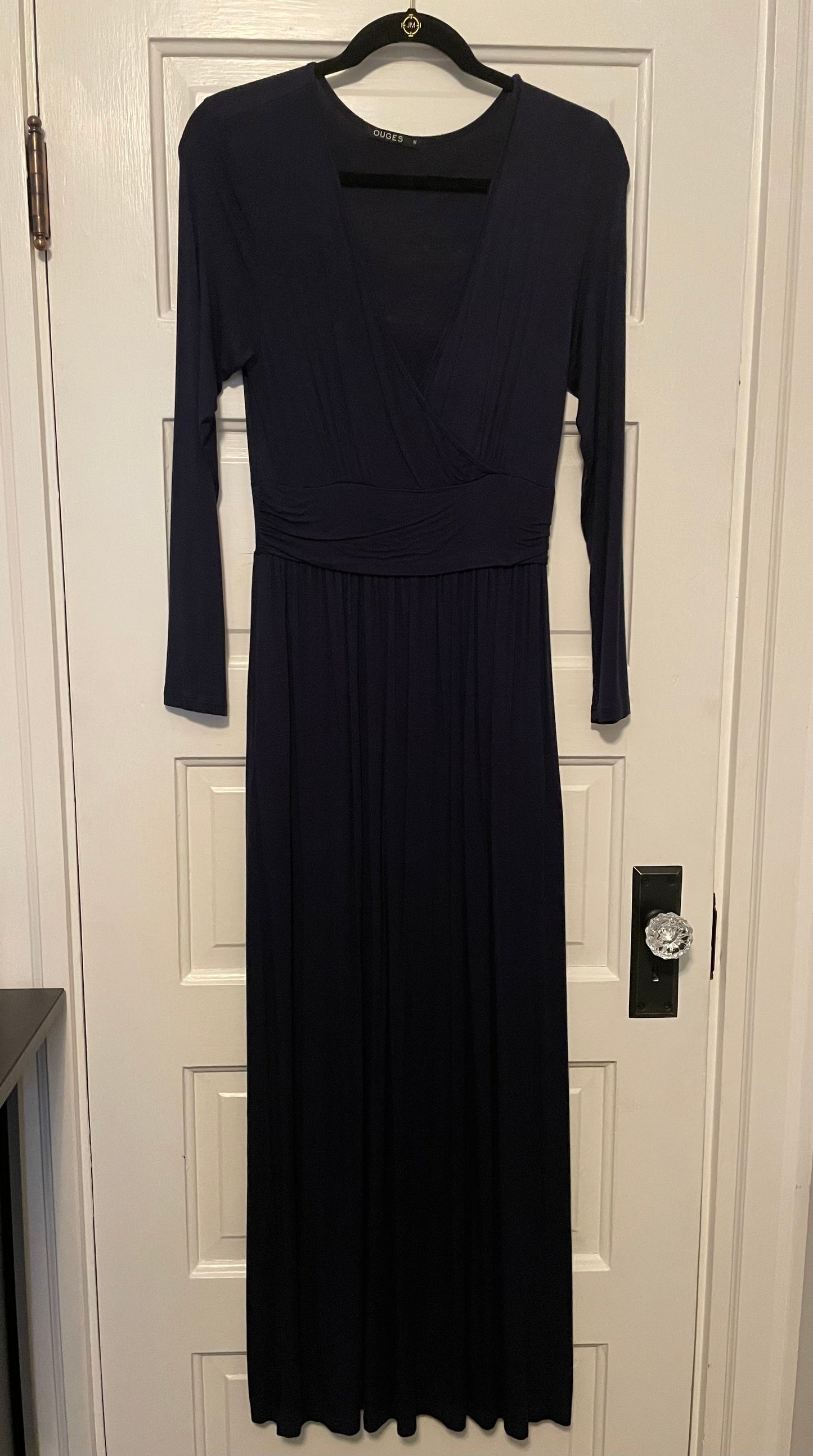 Womens M V-Neck Maxi Dress Navy