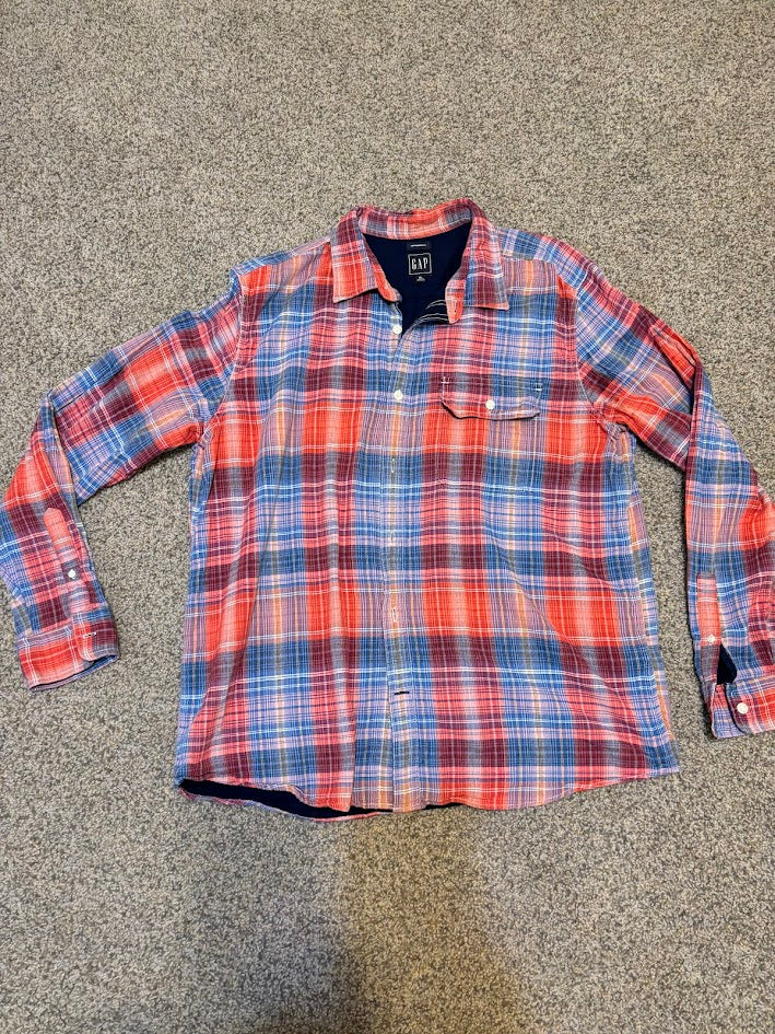 #50 Gap Red/Blue Plaid Untucked Fit Shirt Men's Size XL