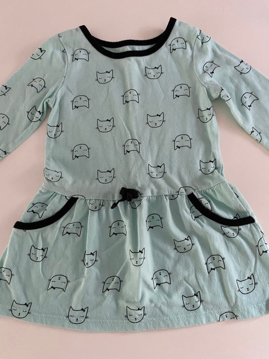 #84B- Girls 2T, Healthtex mint green cat dress, GUC