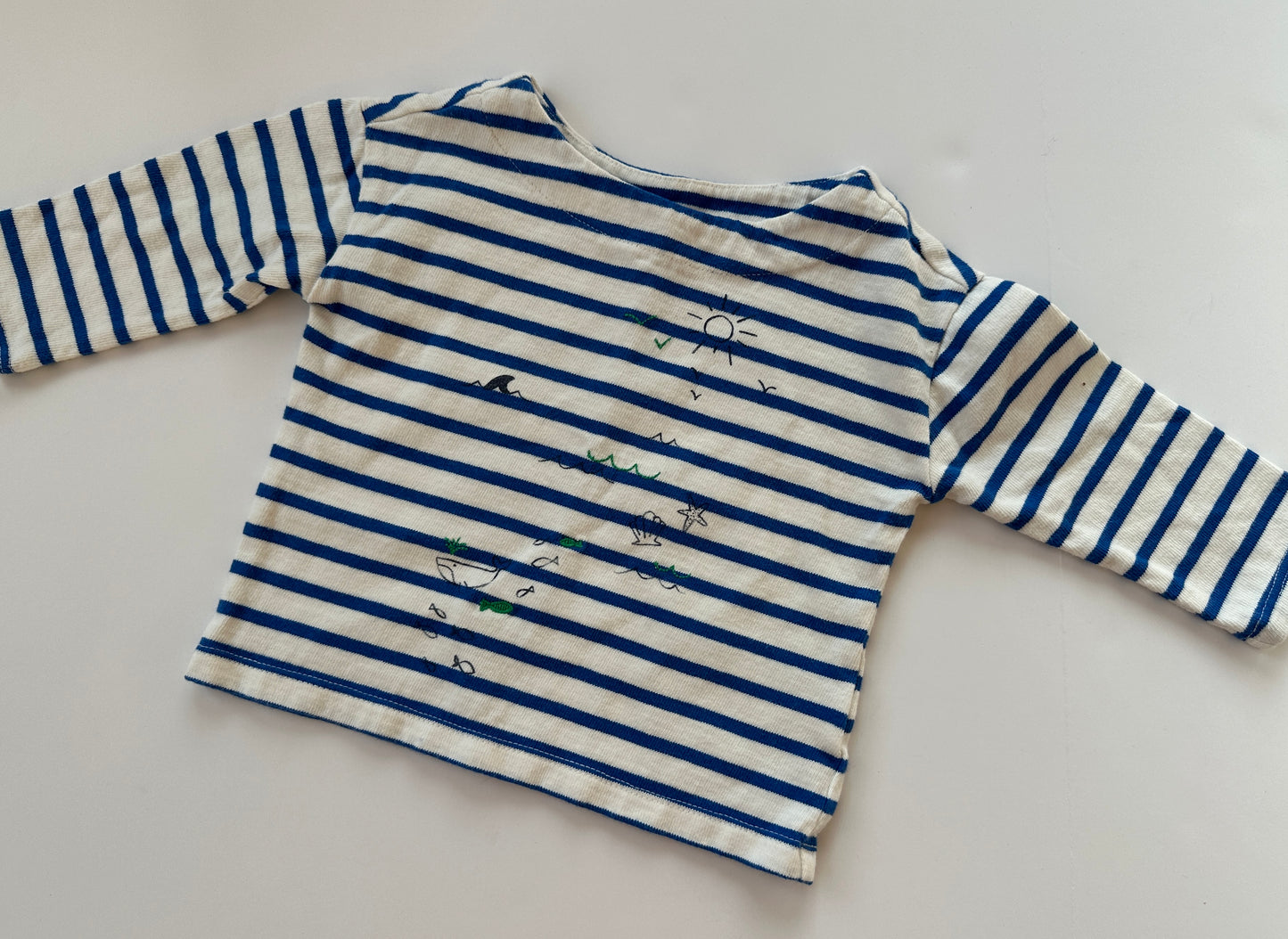 Girl 12-18 months Gymboree blue/white sailor top with sea design