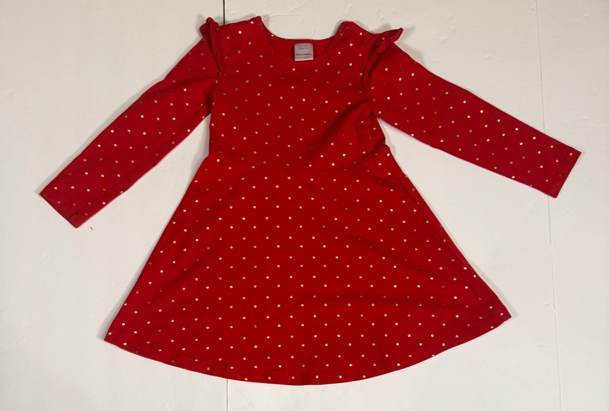 #141 Girls 5 (110) Hanna Andersson Red Dress with Gold Polka Dots