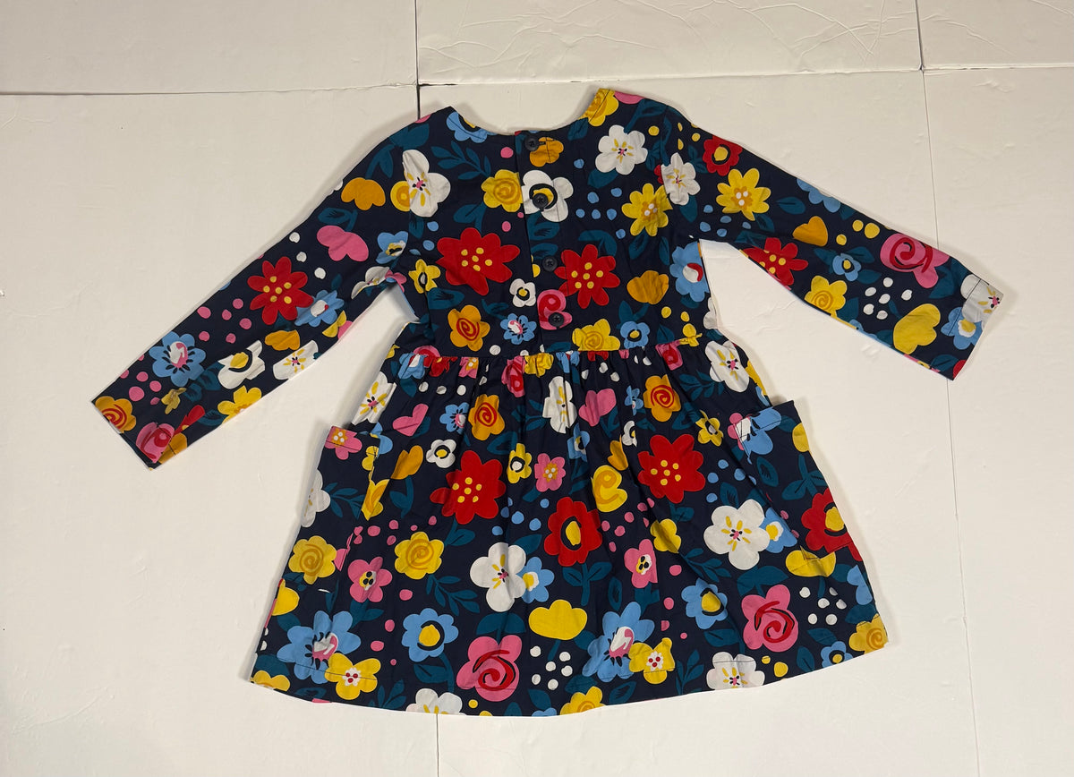 #141 Girls 5 (110) Hanna Andersson Floral Long Sleeve Dress with Pockets