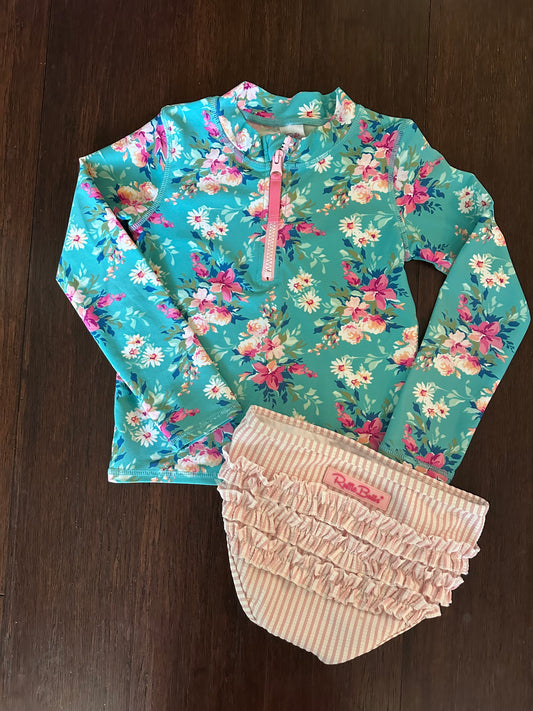 Seller 42, Rufflebutts Rashguard Swim, Pink/Flowers, EUC, Girls 5T