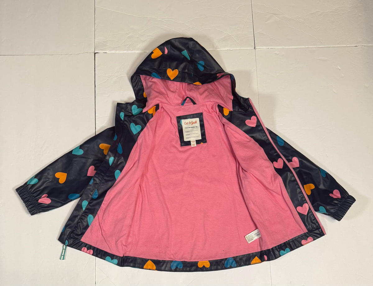 #141 Girls XS 4/5 Cat & Jack Heart Navy Raincoat