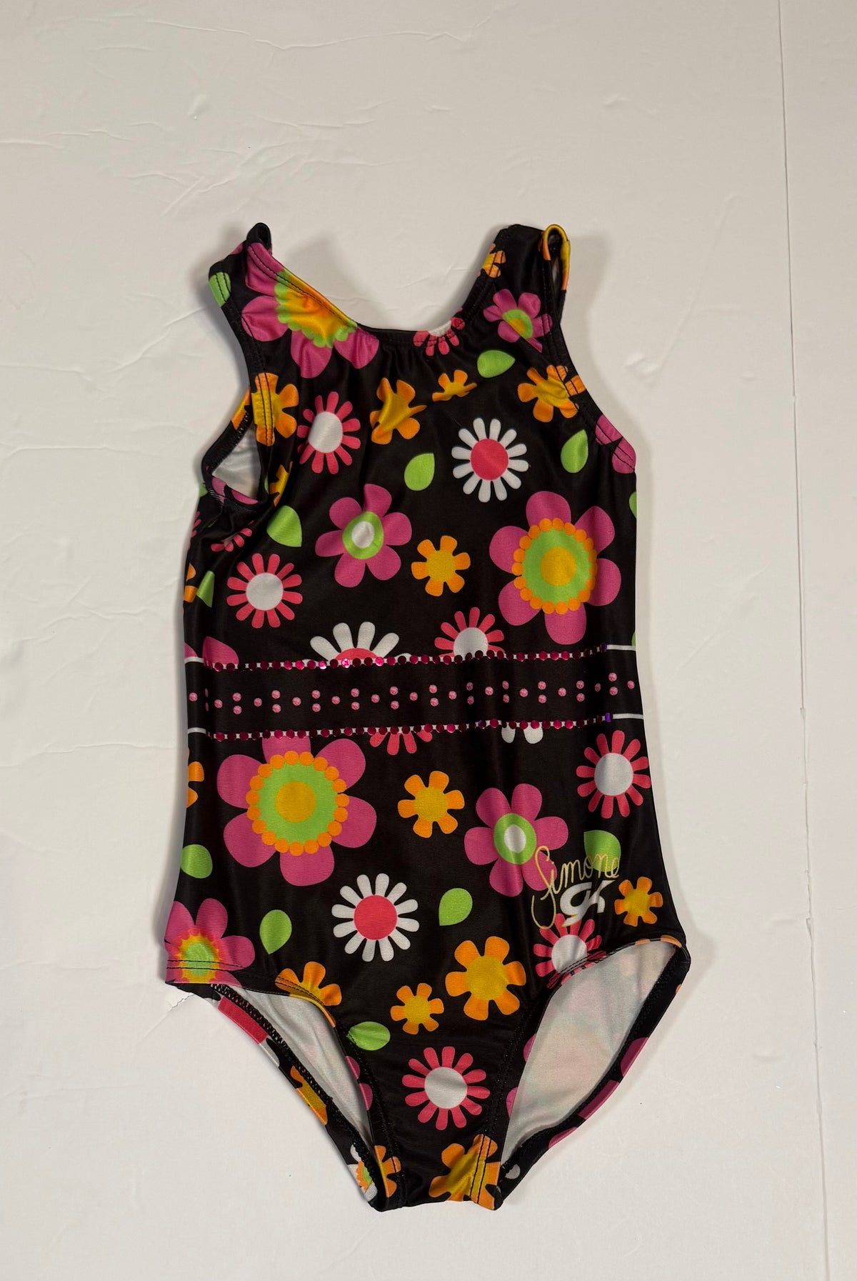 #141 Girls Child XS 3T-4T GK Elite Leotard Black Floral