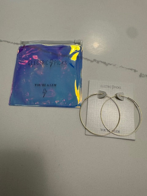 #222 Electric Picks 14k Gold Plated Lightweight Hoops/ Hypoallergenic/ Waterproof (NWT)