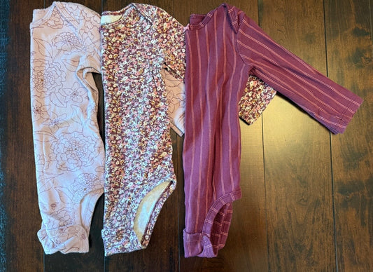 #28 Carters Purple Floral Long Sleeve Onesie Bundle - Girls 18 Months