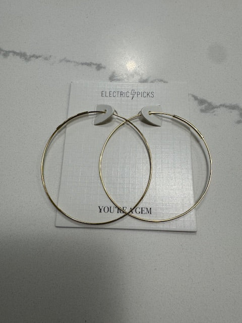 #222 Electric Picks 14k Gold Plated Lightweight Hoops/ Hypoallergenic/ Waterproof (NWT)