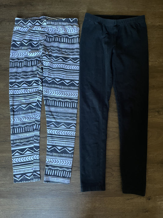 #124 2 Pairs Leggings - Cat & Jack Black & SO Black & White Girls 7/8