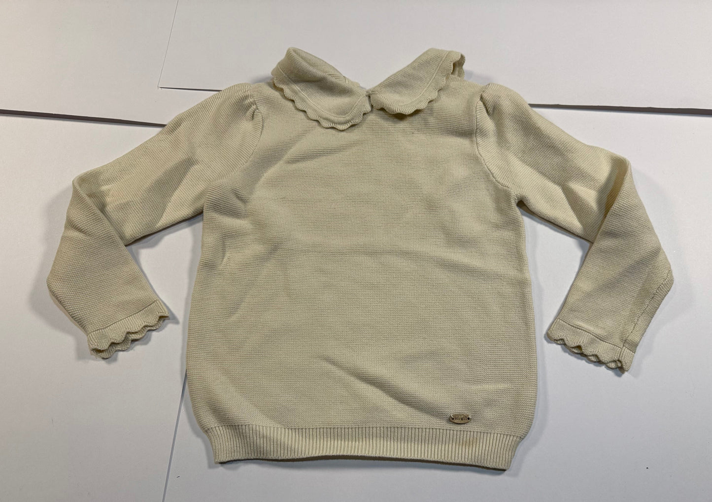 #180 Girls 3T Ivory Scalloped Sweater
