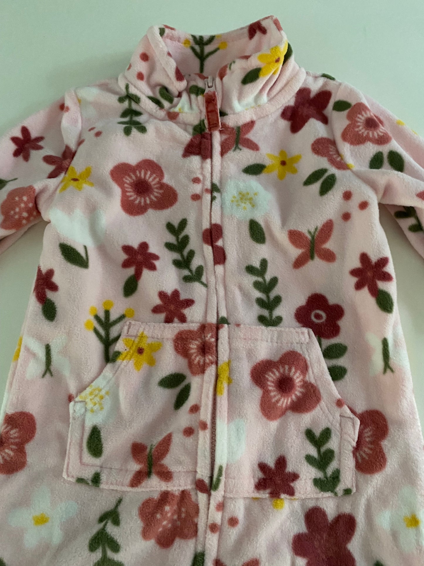 #84B- Girls 6M, Carter’s pink flower footless fleece pajamas, EUC