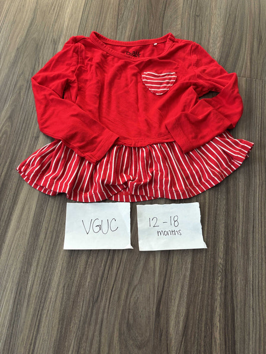 #138 - 12-18 Mo Little Sleepies (Bamboo) VGUC Red LS Heart Top
