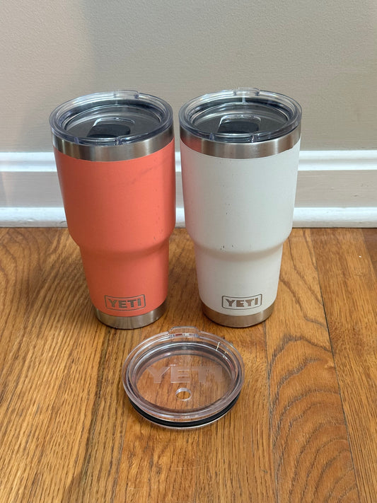 #65 2 30oz Yeti Tumblers - White + Coral