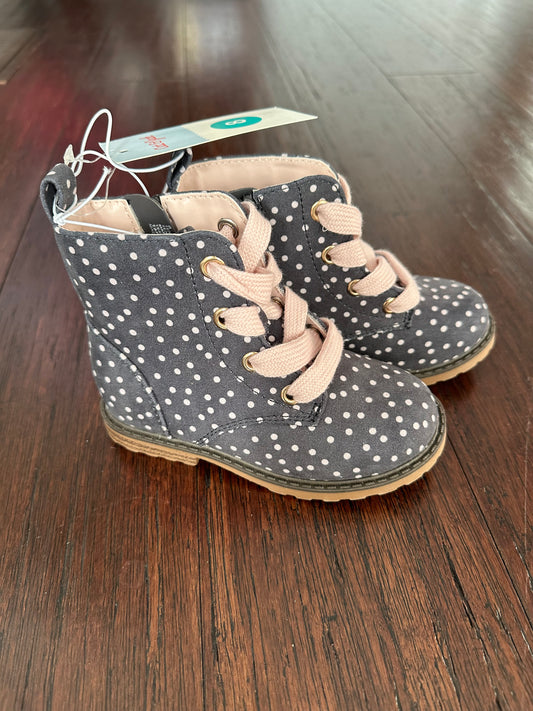 Cat & Jack Boots, Navy/Pink Dots, Girls Size 8, NWT