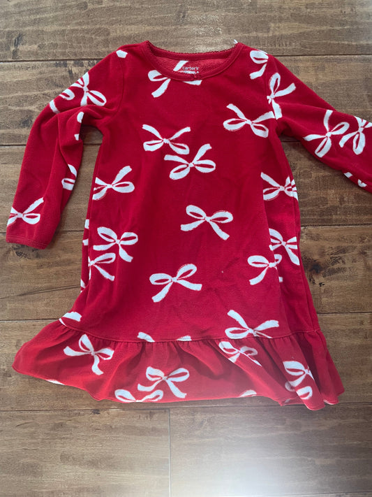 #199 REDUCED Girls Carters red bow fleece nightgown size 2 EUC