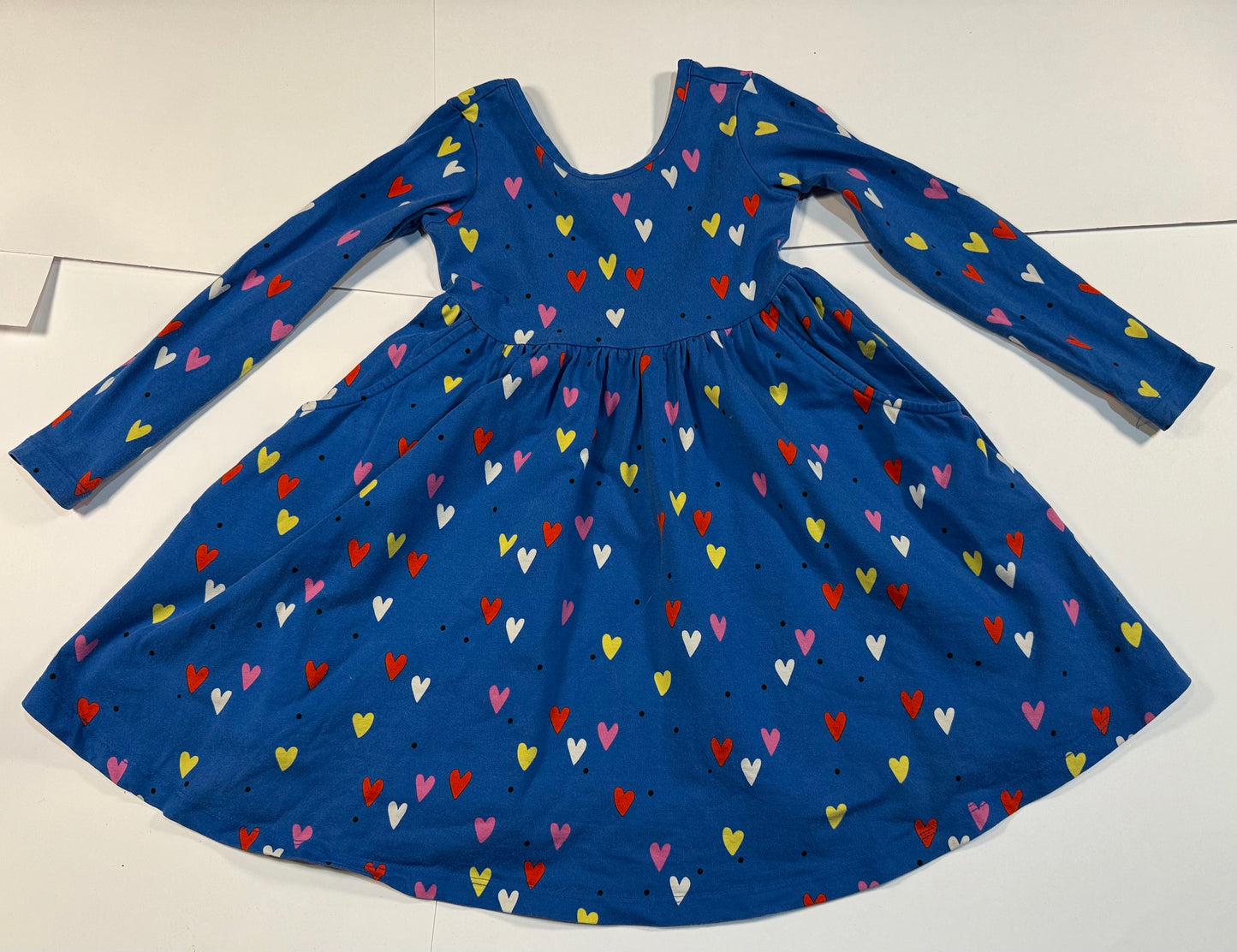 #180 Girls 100 (US 4) Hanna Andersson Blue Heart Twirl Dress