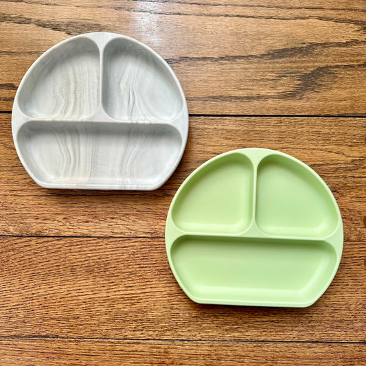 #113	Bumpkins Silicone Suction Plate Set of 2, Gray and Green