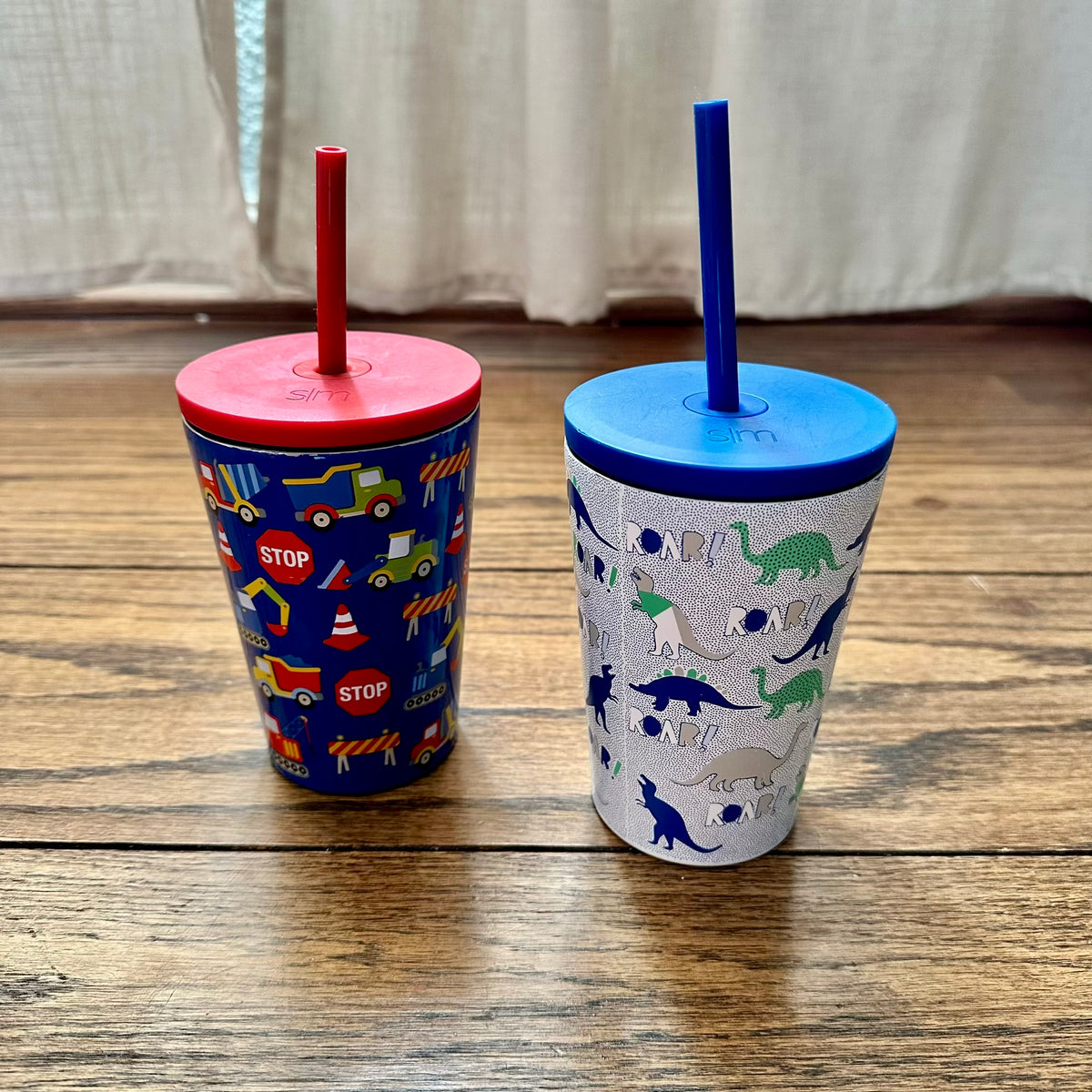 #113	Simple Modern Kids Classic Tumblers Set of 2, Construction Trucks and Dinosaurs