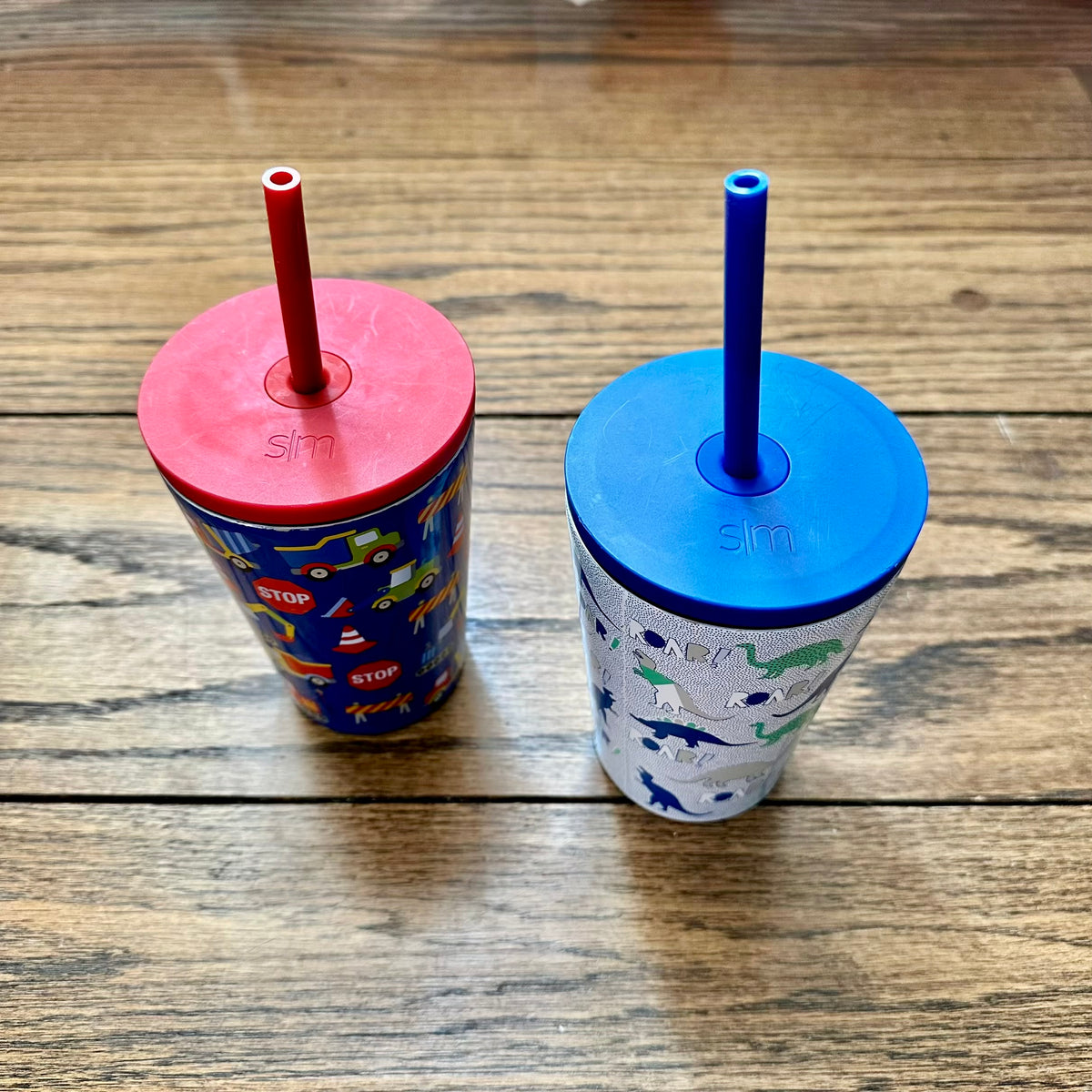 #113	Simple Modern Kids Classic Tumblers Set of 2, Construction Trucks and Dinosaurs