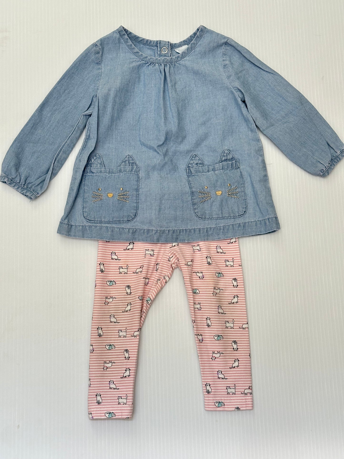 Seller #168 Carters Girls 12m Chambray Cat Top + Leggings