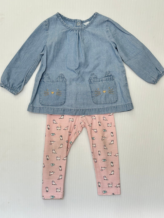 Seller #168 Carters Girls 12m Chambray Cat Top + Leggings