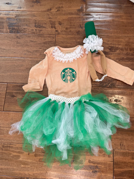 #199 REDUCED Girls Starbucks coffee costume size 12-18 months EUC