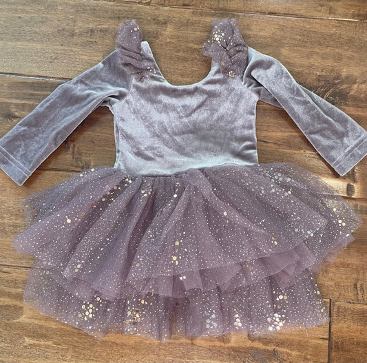 #199 REDUCED Girls Elestory purple velour dress size 12-18 months EUC