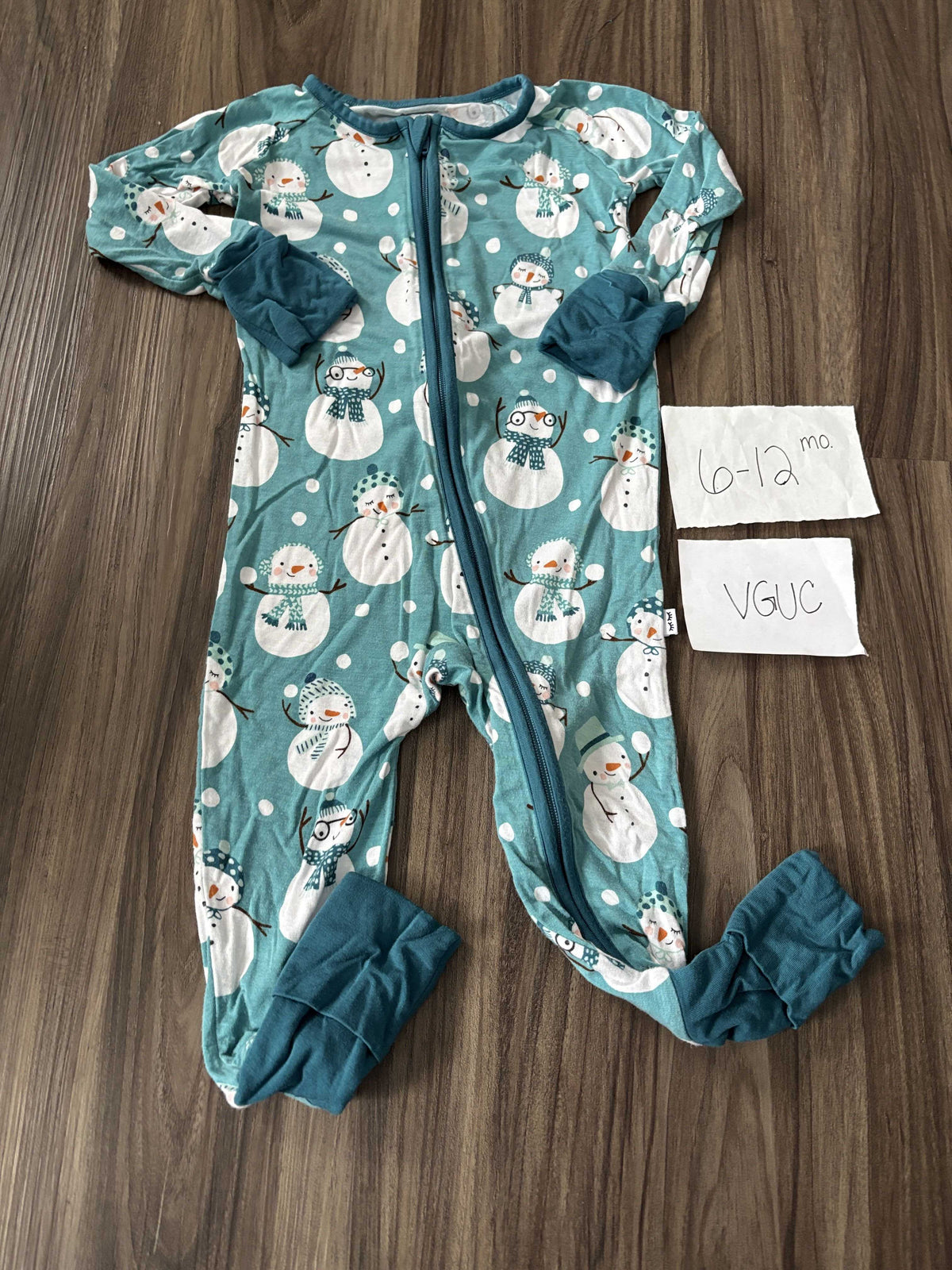 #138 - 6-12 Mo VGUC Bamboo (Little Sleepies) Blue Snowmen Zippy