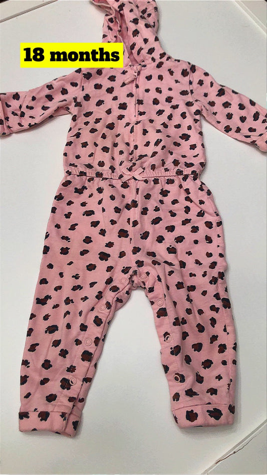 Girls 18m Carters pink leopard jumpsuit with hood