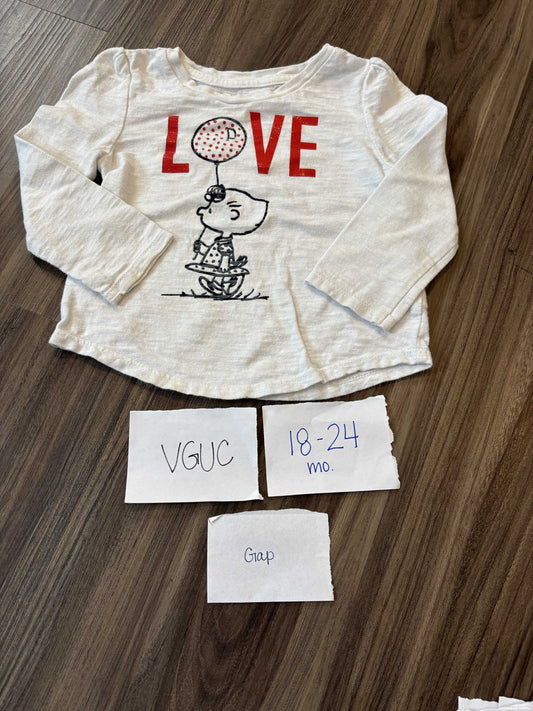#138 - 18-24 Mo - VGUC Gap - Love LS Shirt (Peanuts) - PU 45236